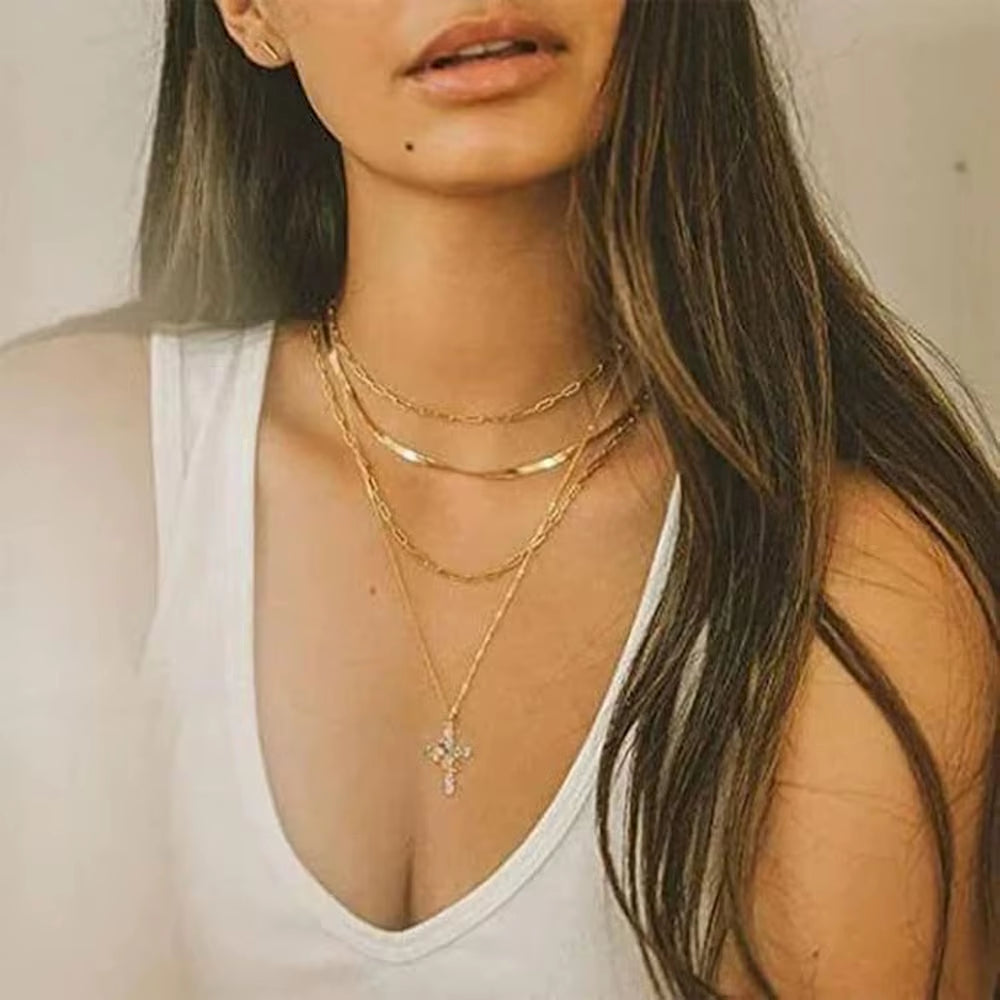 50Cm Length Stainless Steel Chain Rotatable Crown Cross Women Necklace AAAA Zircon Gold Silver Color Wholesale Drop Shipping