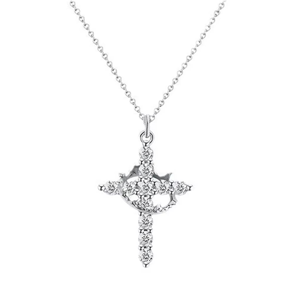 50Cm Length Stainless Steel Chain Rotatable Crown Cross Women Necklace AAAA Zircon Gold Silver Color Wholesale Drop Shipping