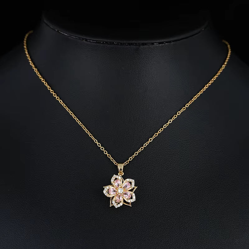 Rotating Bauhinia Zirconia Flowers Niche Light Luxury New Design Pendant Temperament Titanium Steel Necklace