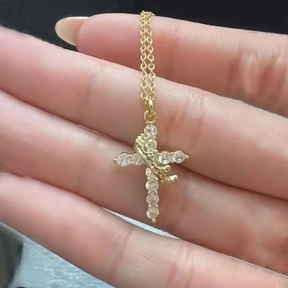 50Cm Length Stainless Steel Chain Rotatable Crown Cross Women Necklace AAAA Zircon Gold Silver Color Wholesale Drop Shipping