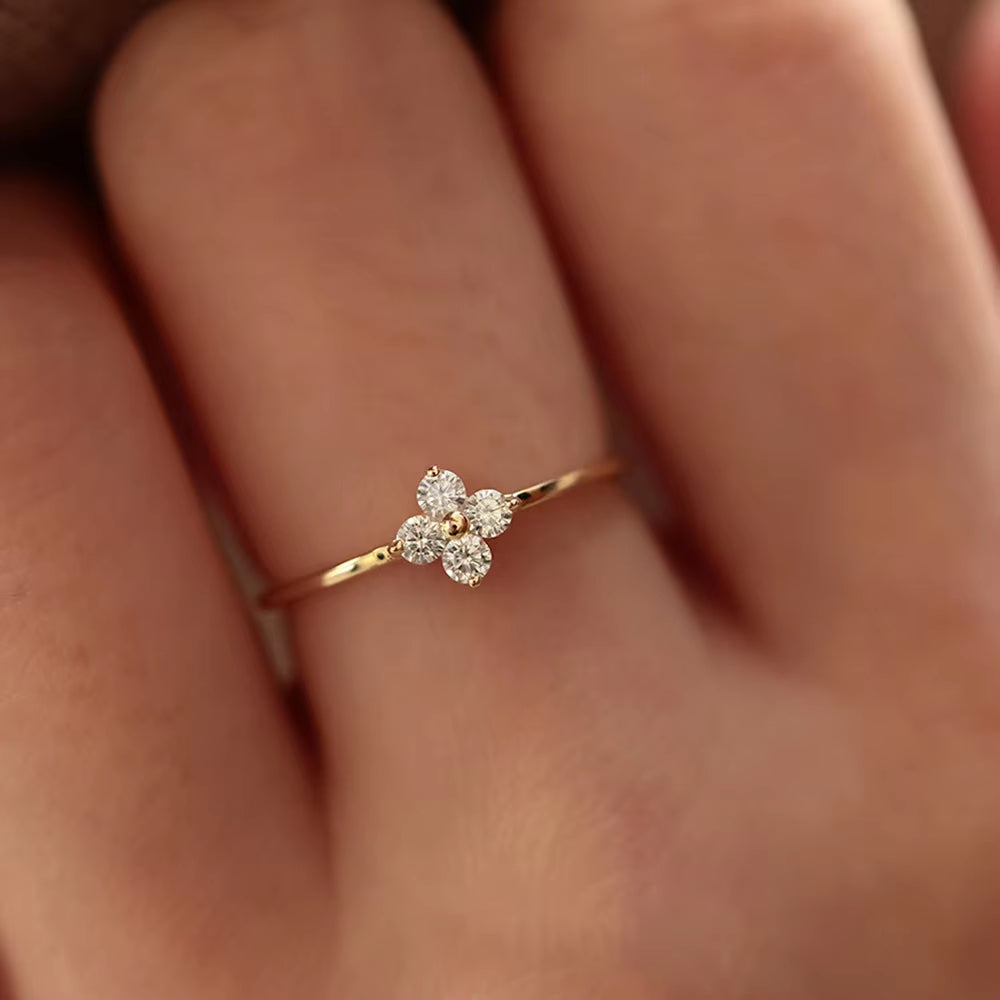 925 Sterling Silver Plated18K Gold Inlaid Zirconia Flower Ring for Women Exquisite Sweet Wedding Party Jewelry Accessories