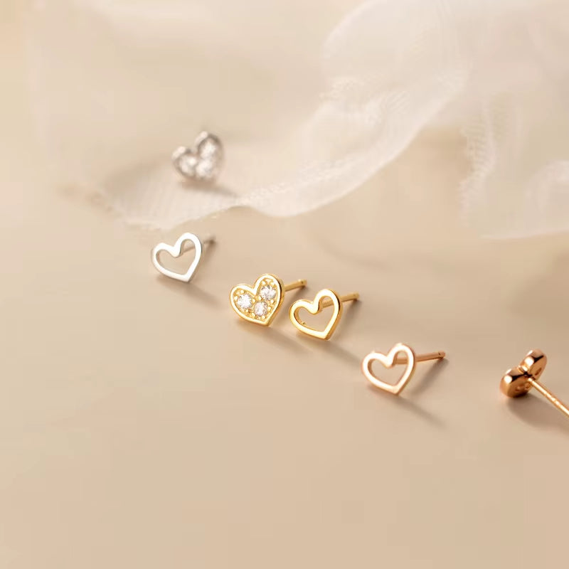 Womens Earrings Silver 925 Ear Piercing Small Hollow Heart 925 Silver Earrings for Women Silver Stud Earrings Girl