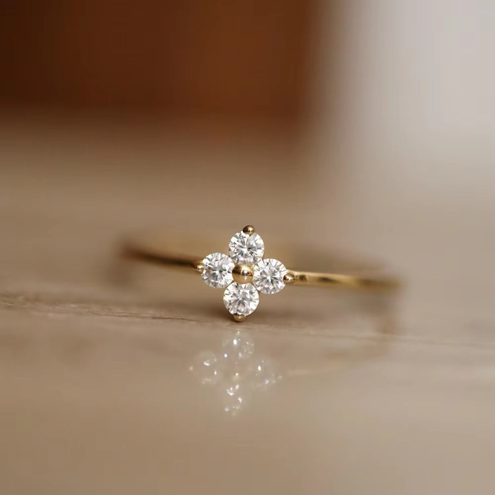 925 Sterling Silver Plated18K Gold Inlaid Zirconia Flower Ring for Women Exquisite Sweet Wedding Party Jewelry Accessories